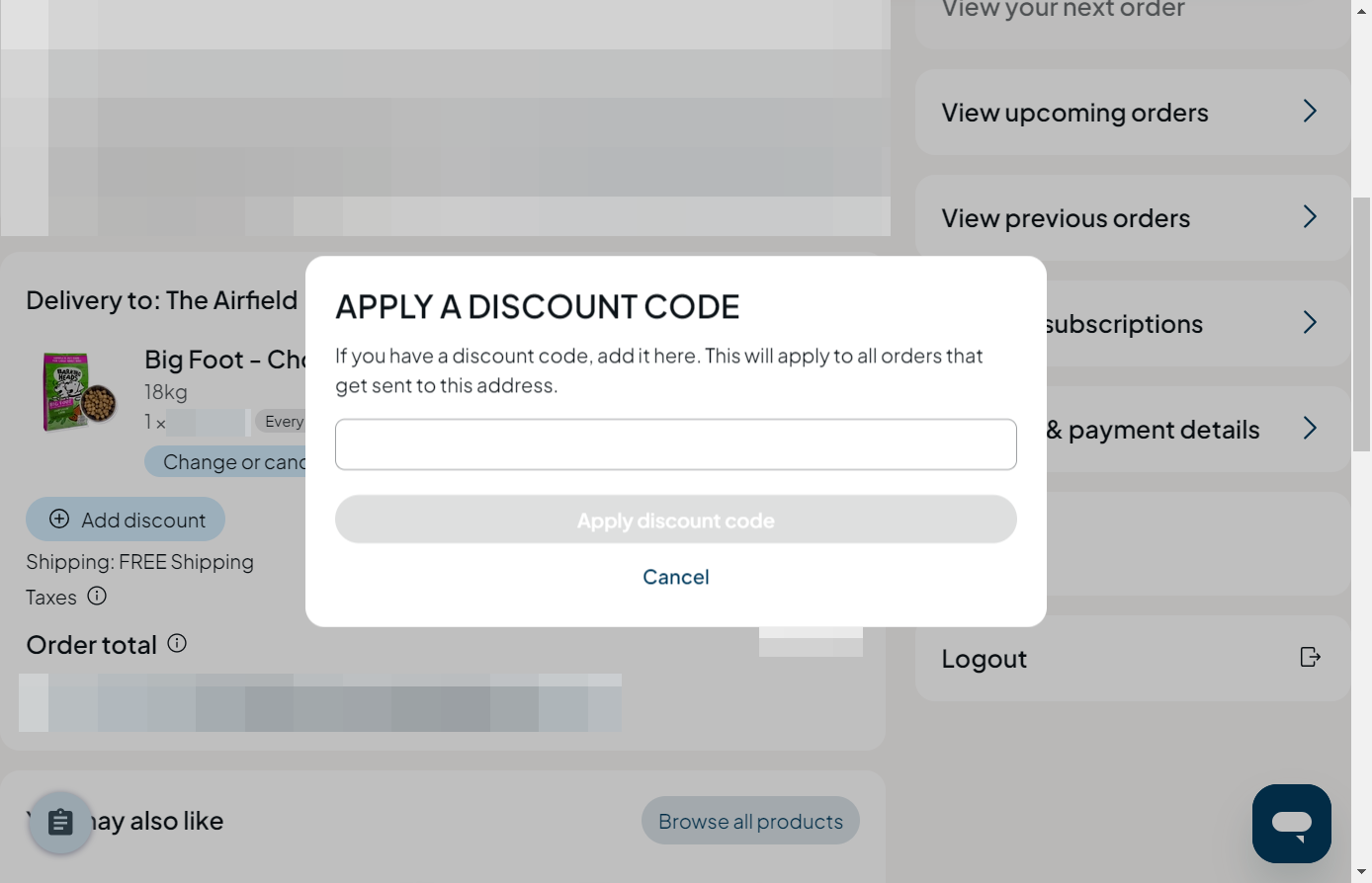 Witness the APPLY A DISCOUNT CODE window opens