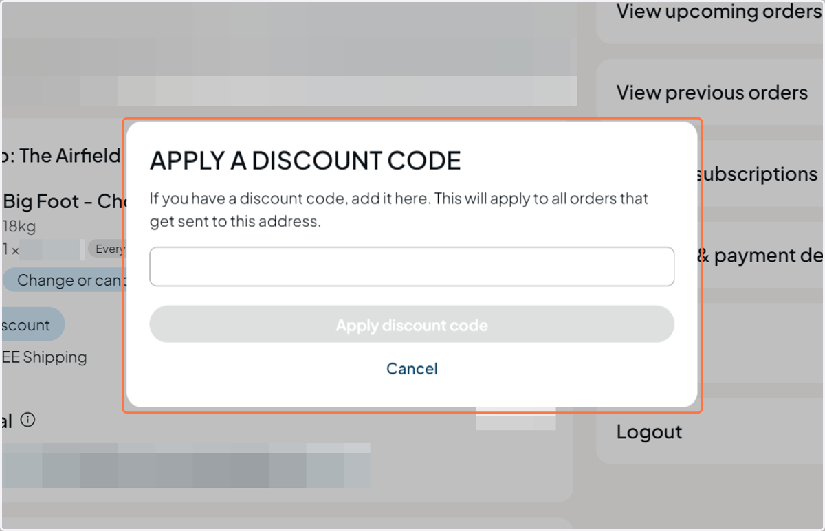 Witness the APPLY A DISCOUNT CODE window opens