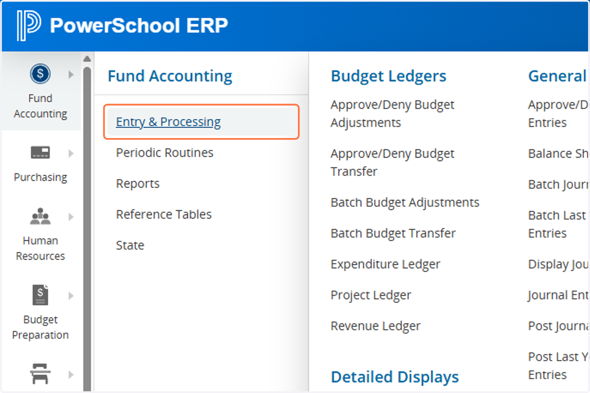 Click on Entry & Processing