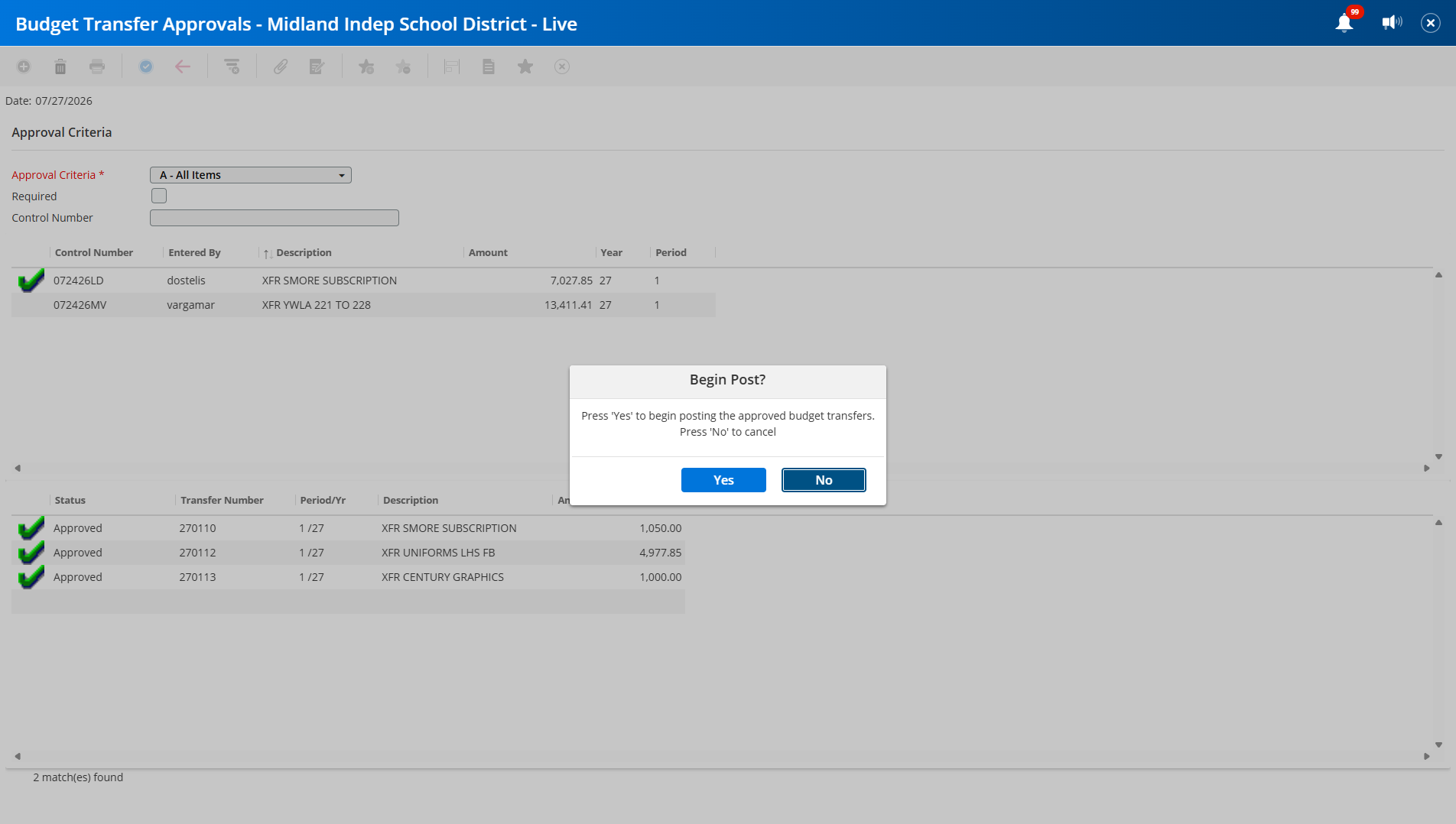 Click yes to begin the posting process and follow steps.