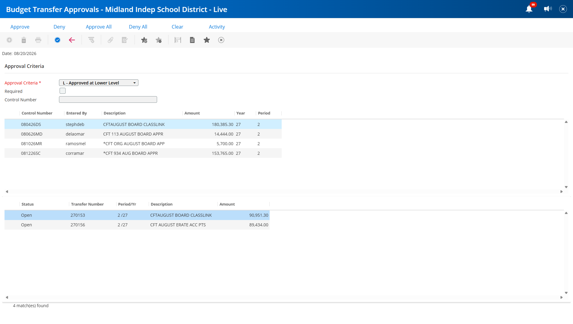 Highlight the lower line and double click on it or click on the BLUE ARROW to open up and view the accounts.