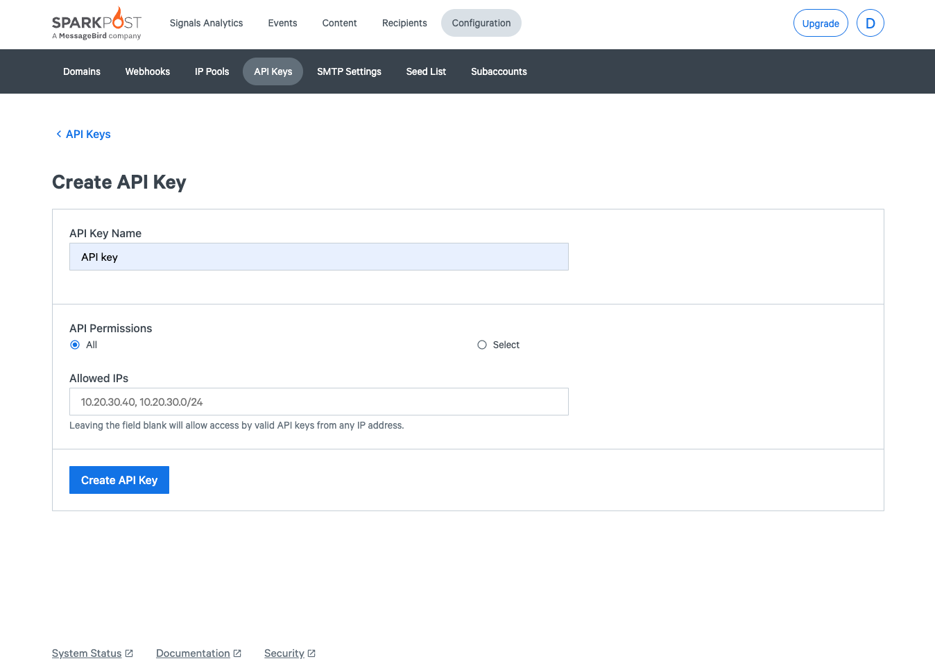 Create API Key