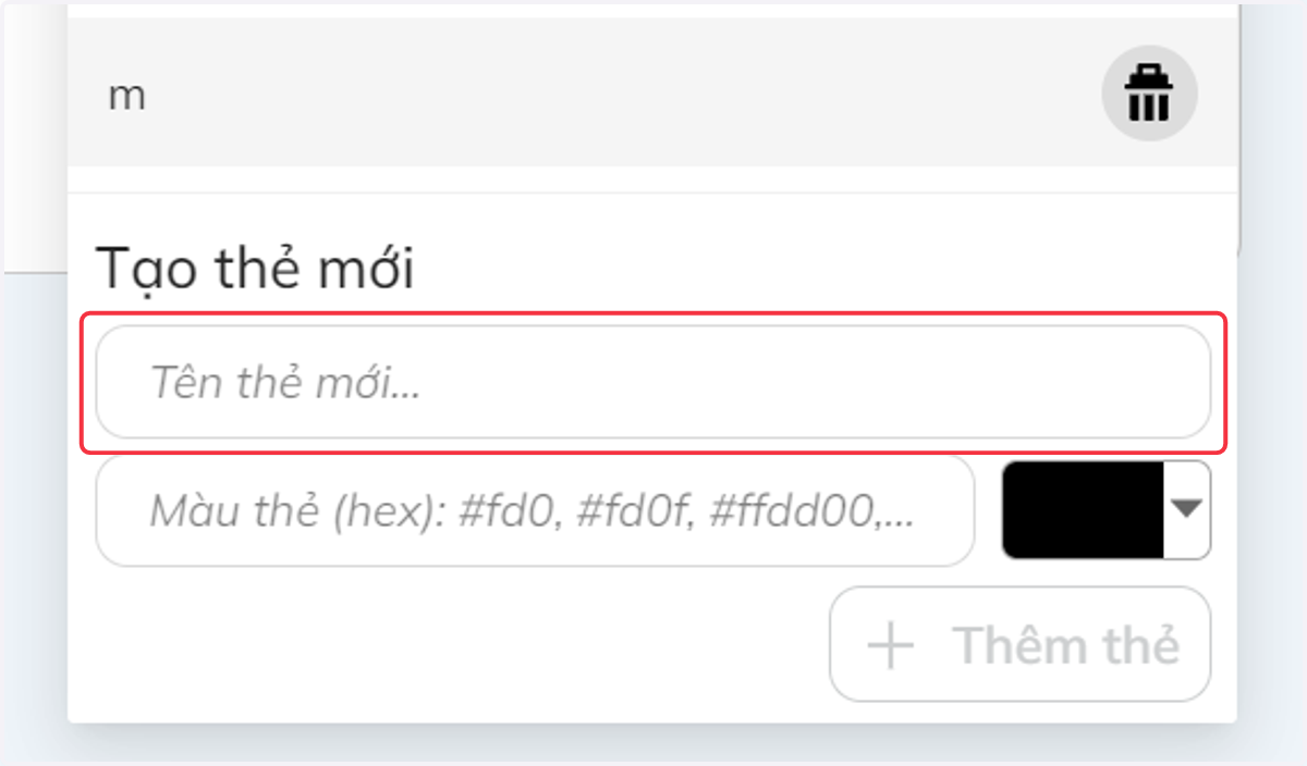 Tại chỗ "Tạo thẻ mới" nhập tên thẻ
