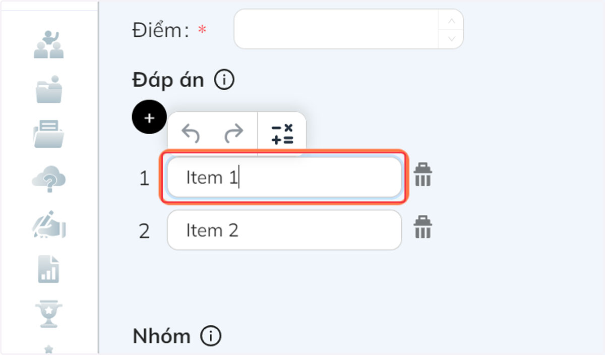 Tại mục "Đáp án" nhập tất cả các đáp án