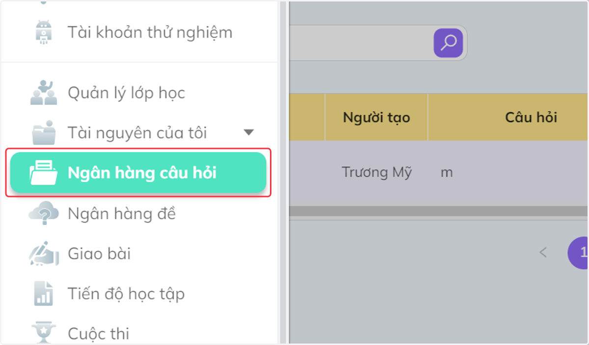 Nhấn chọn "Ngân hàng câu hỏi"