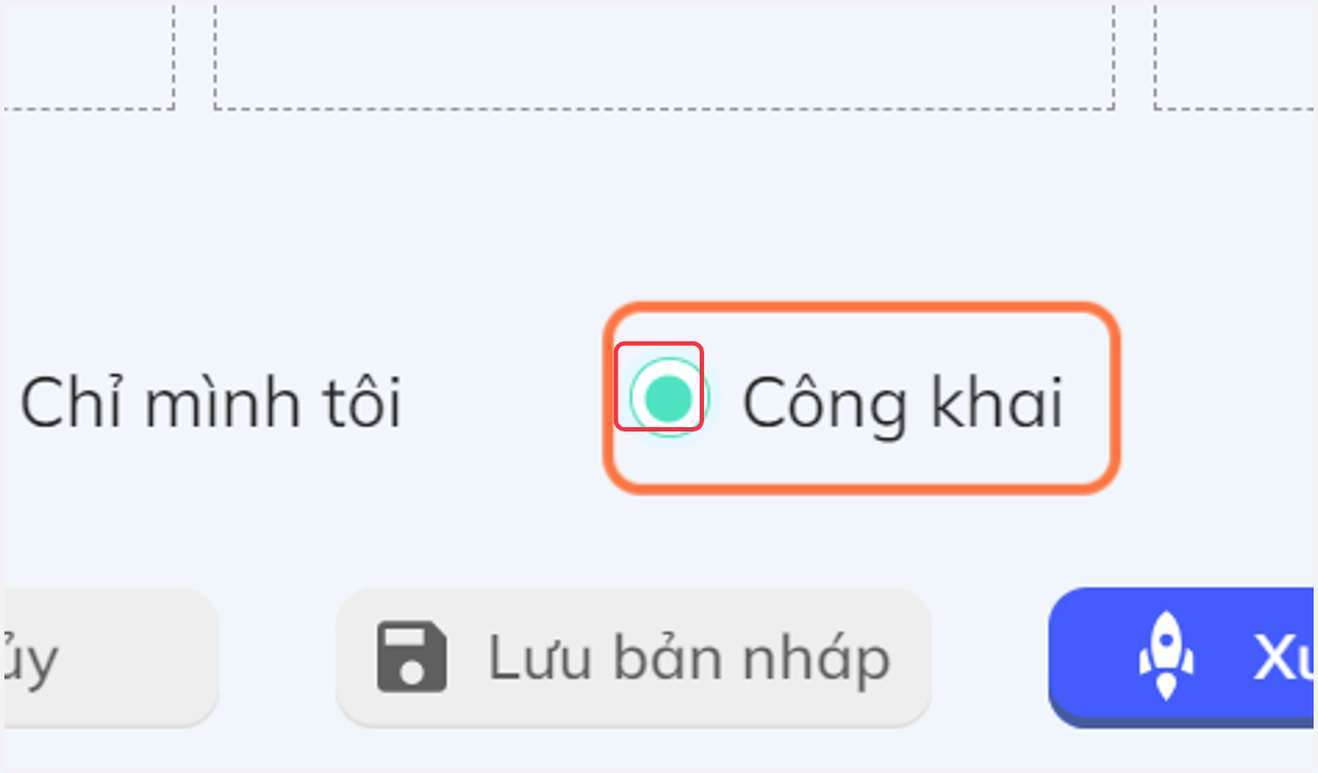 Nhấn chọn "Công khai" để công khai câu hỏi