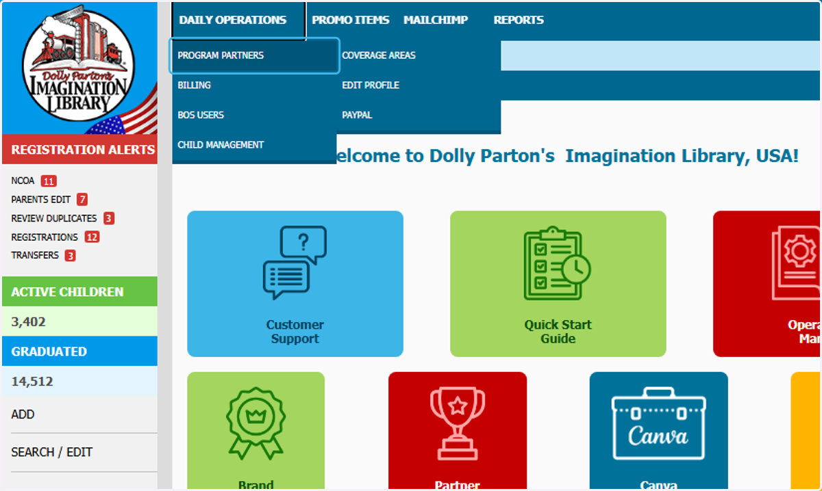 Click on PROGRAM PARTNERS