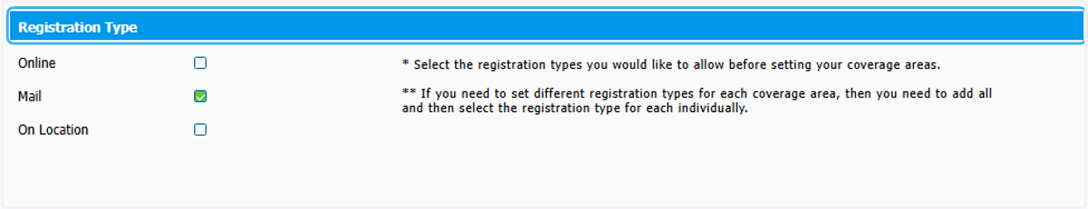 Select the registration type you would like to offer