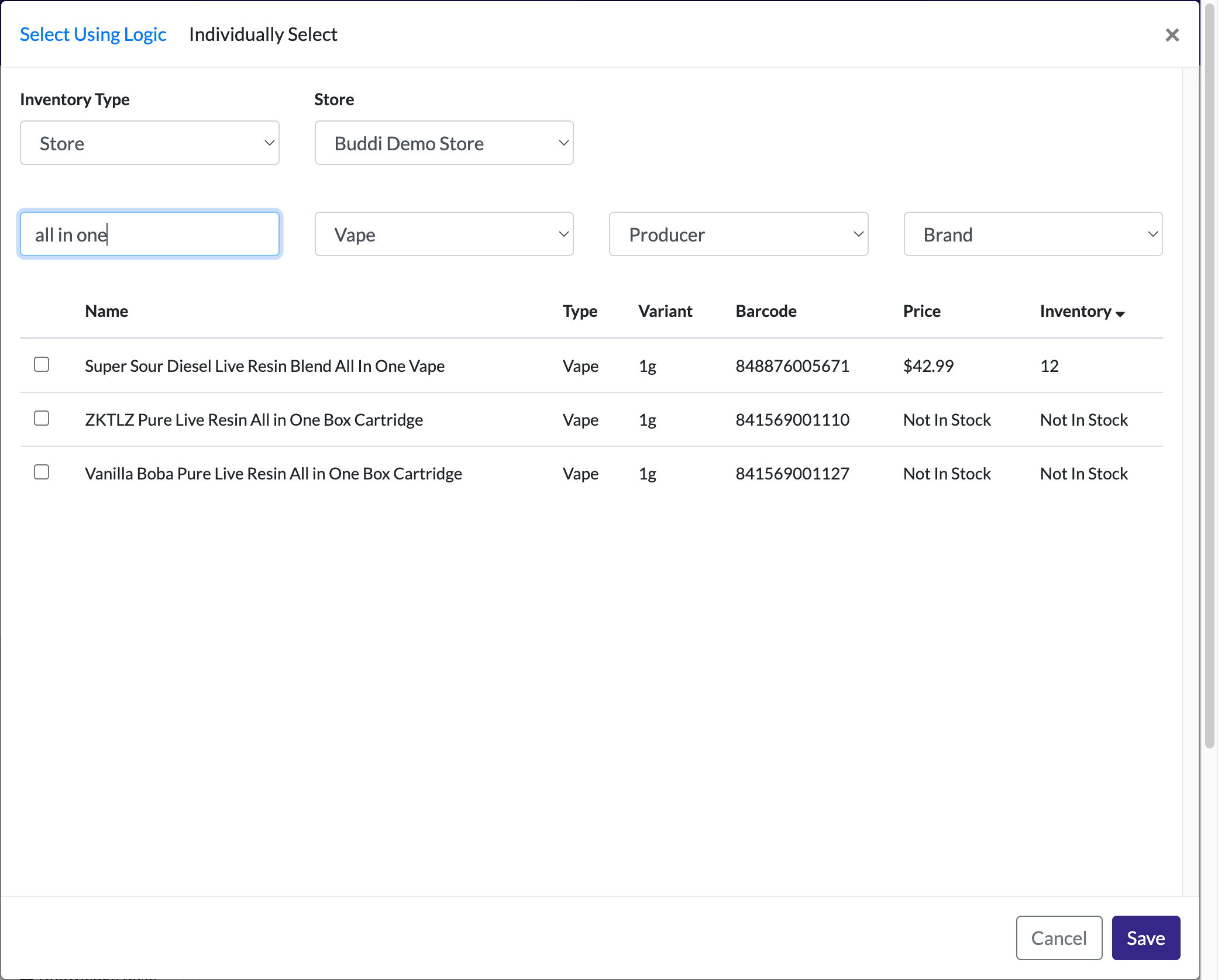 Repeat the same Name search process for the remaining keywords; one-by-one within the same screen. Type in the next keyword: "all in one". Hit 'Enter'.