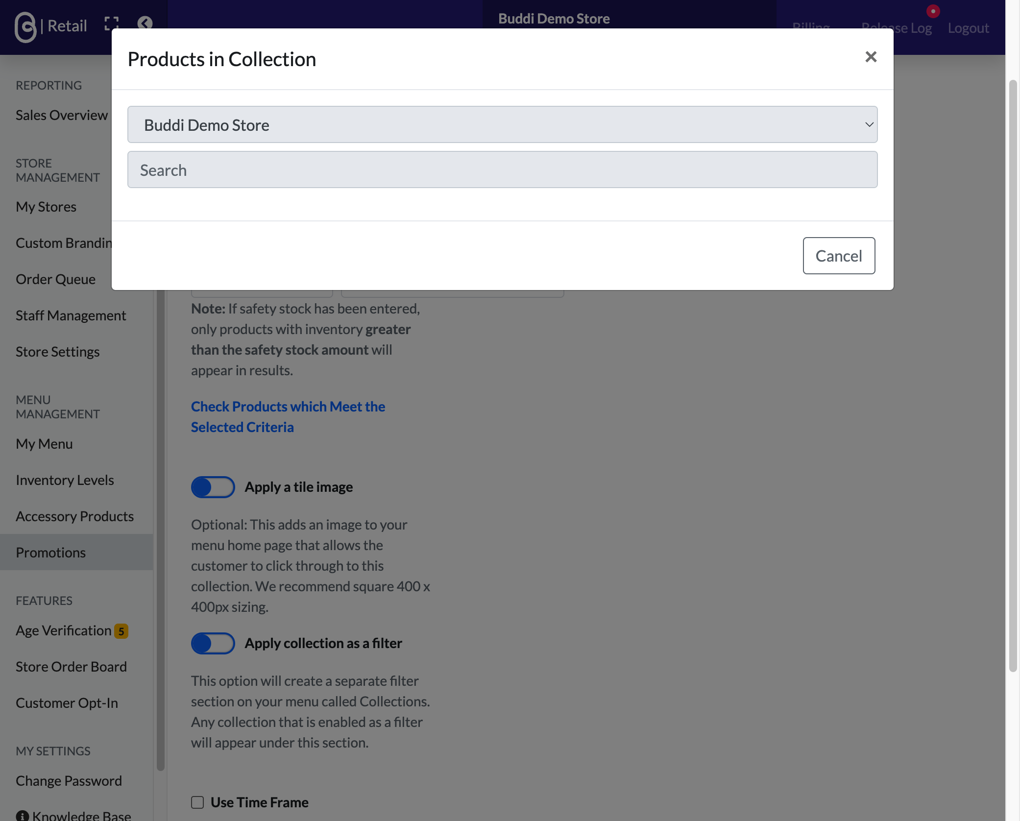 Select the store in the dropdown.