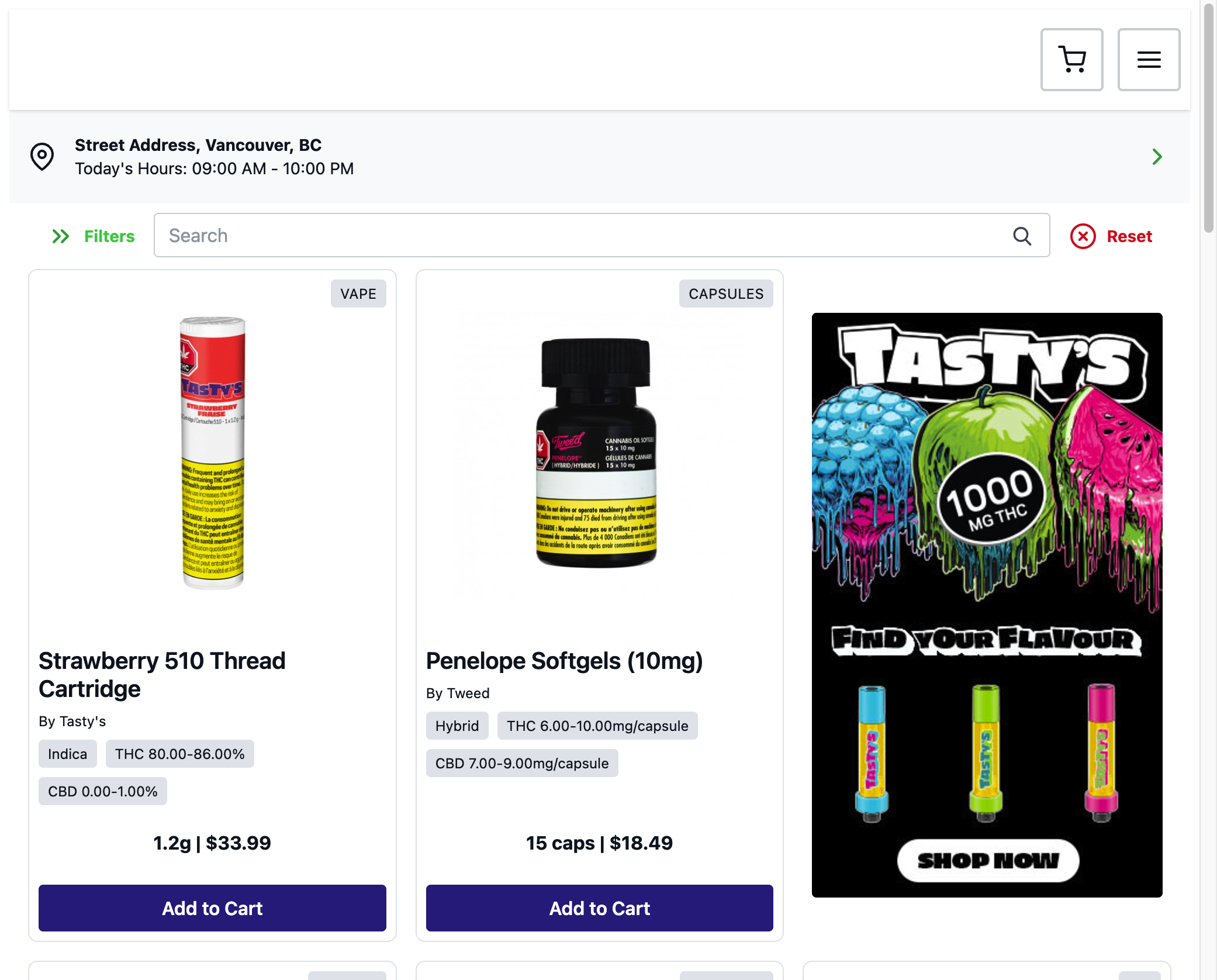 Let's check out how the Disposable Vapes Collection looks on the menu. Go to your menu > if your filters sidebar is not visible, click on 'Filters'.
