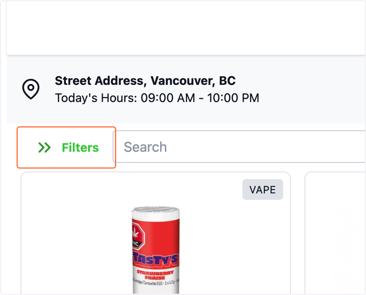 Let's check out how the Disposable Vapes Collection looks on the menu. Go to your menu > if your filters sidebar is not visible, click on 'Filters'.