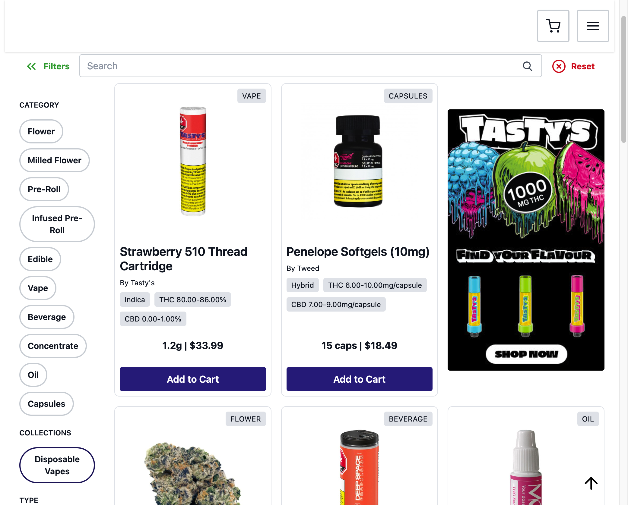 Great! The filter button for Disposable Vapes is shown in the filters sidebar. Click on it.