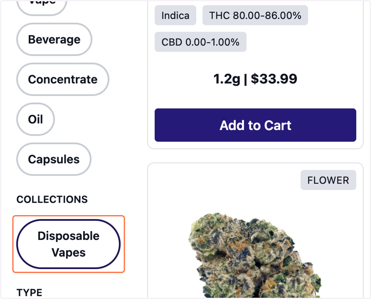 Great! The filter button for Disposable Vapes is shown in the filters sidebar. Click on it.