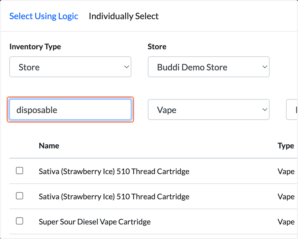From here, you will enter keywords into the Name search field, one-by-one. Let's start with "disposable" (type it in and press 'Enter').
