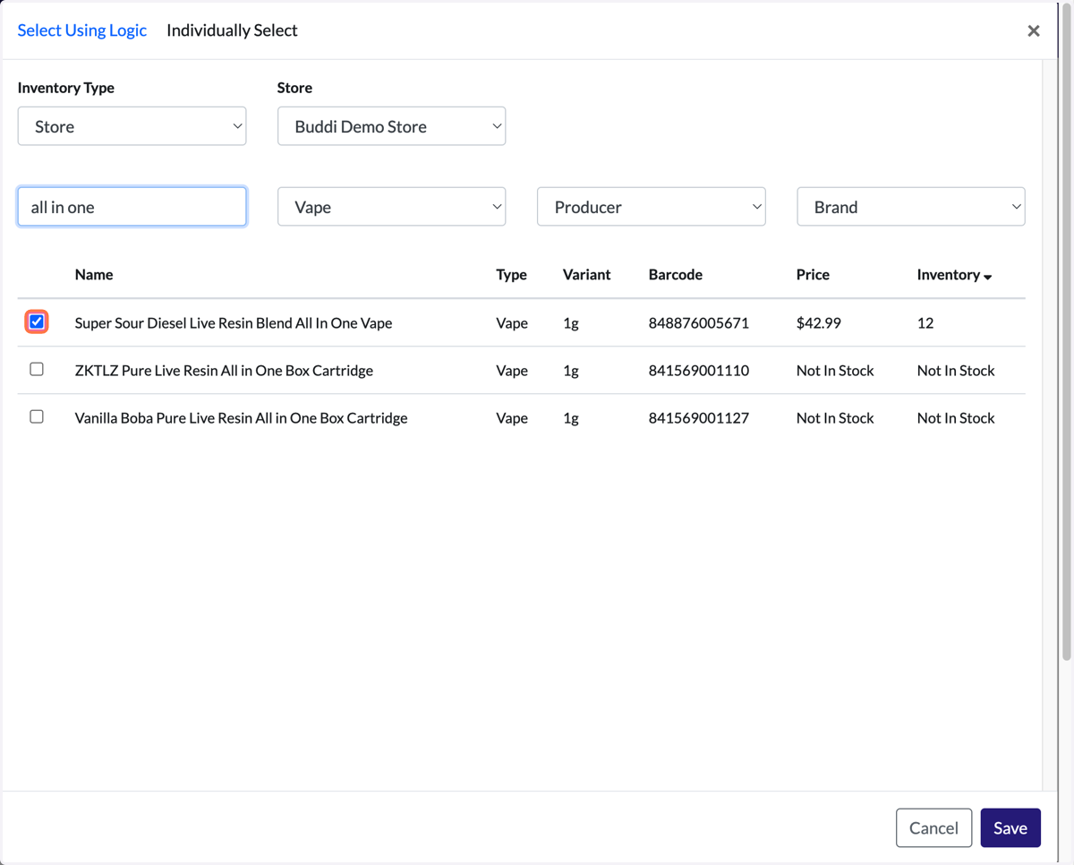 All of the In Stock products should automatically be sorted to the top. Again, check each applicable product ("all in one" and In Stock).