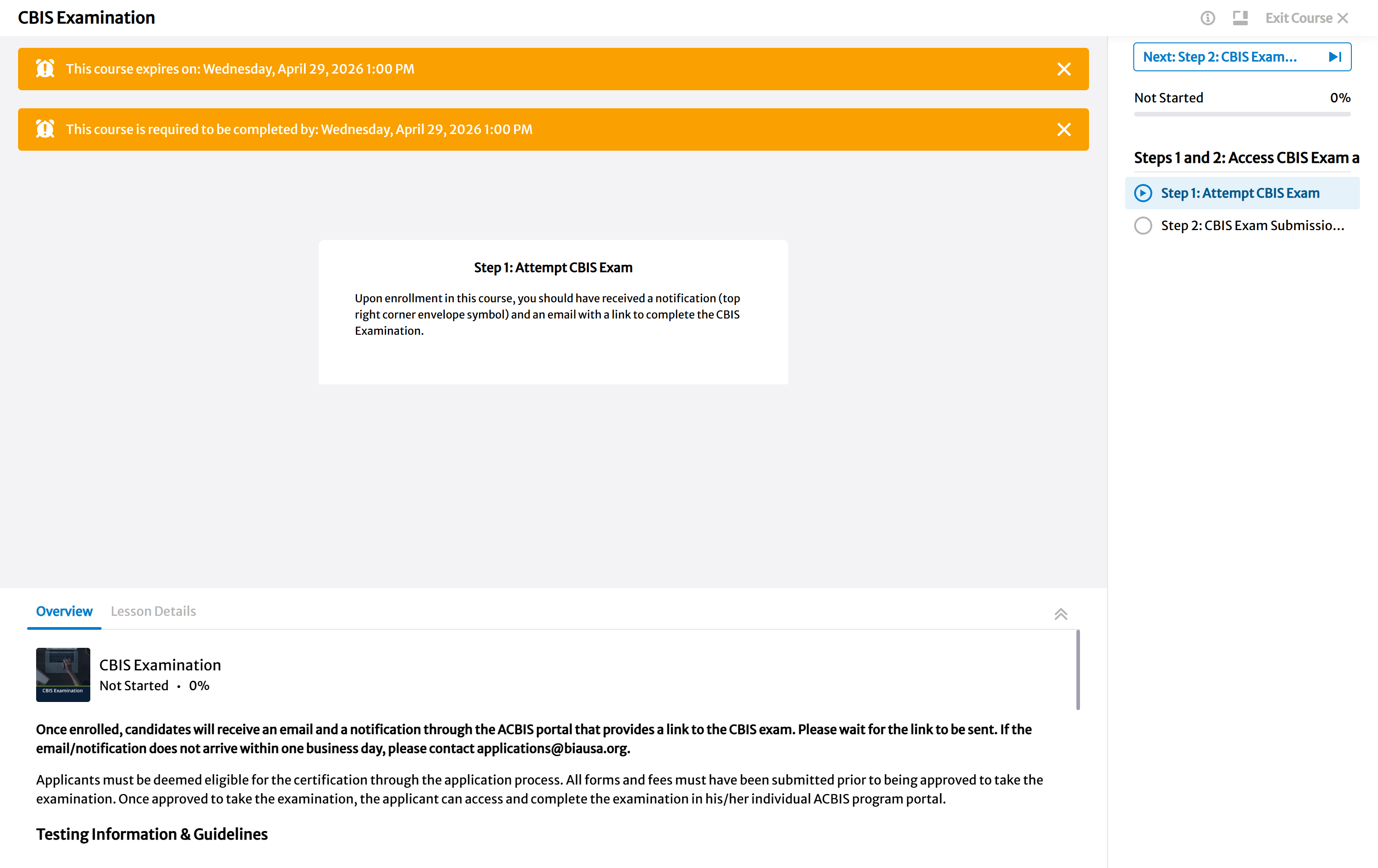Click on Step 1: Attempt CBIS Exam
