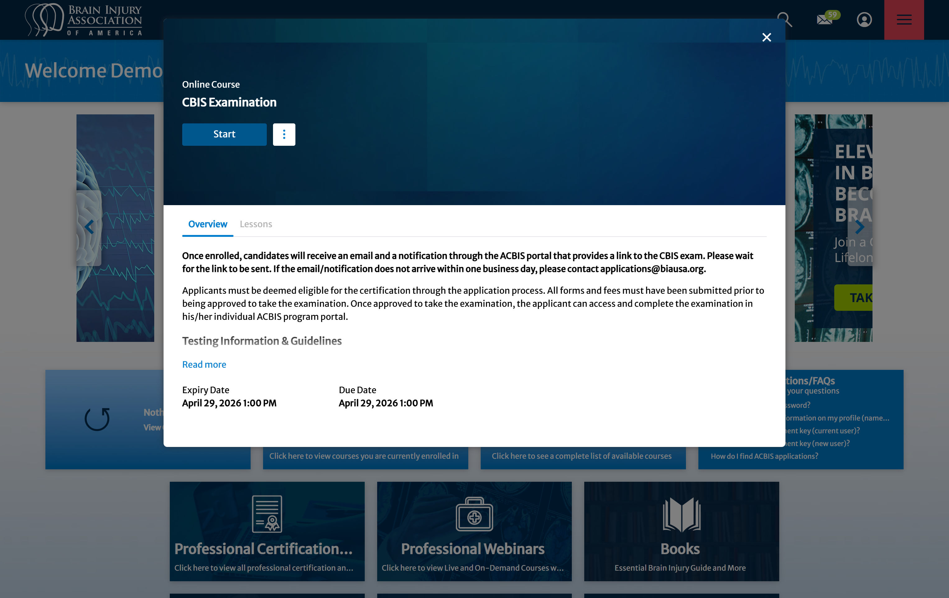 Click on Start (final step for examination submission)