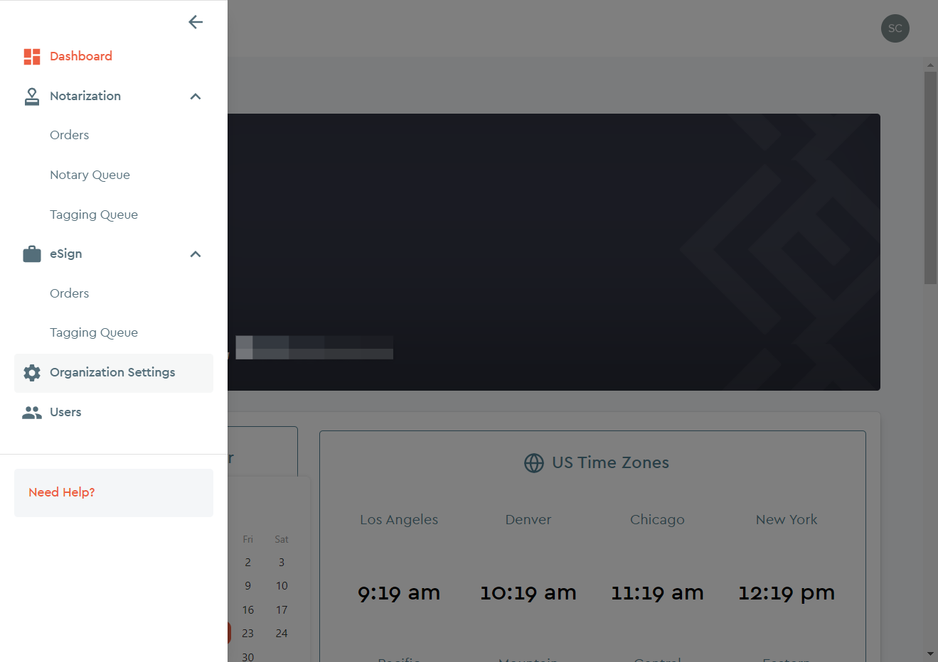 Organization Settings Sub-menu