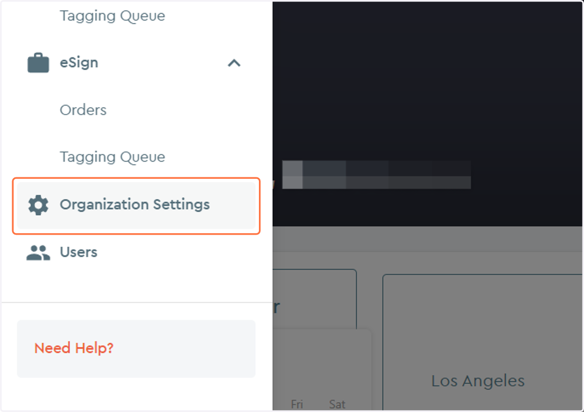 Organization Settings Sub-menu