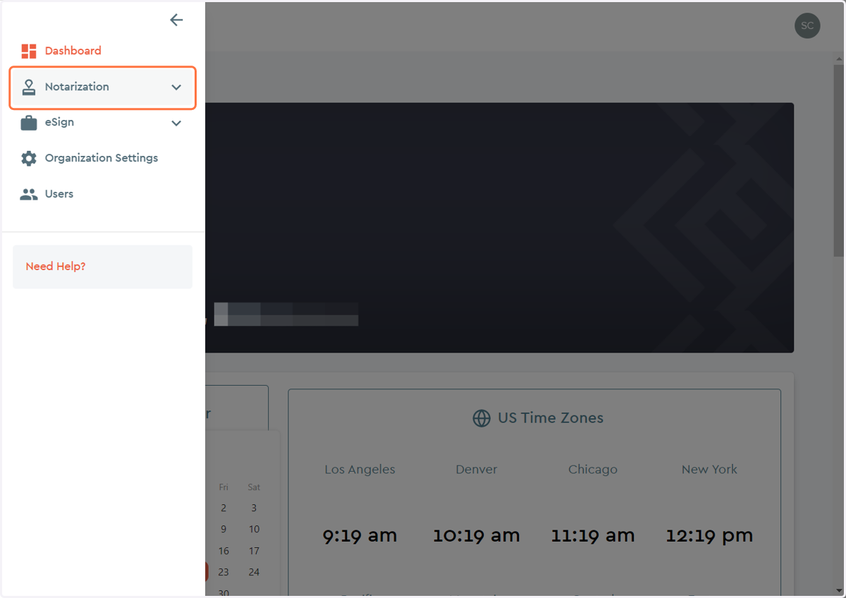 Notarization Dropdown Sub-menu
