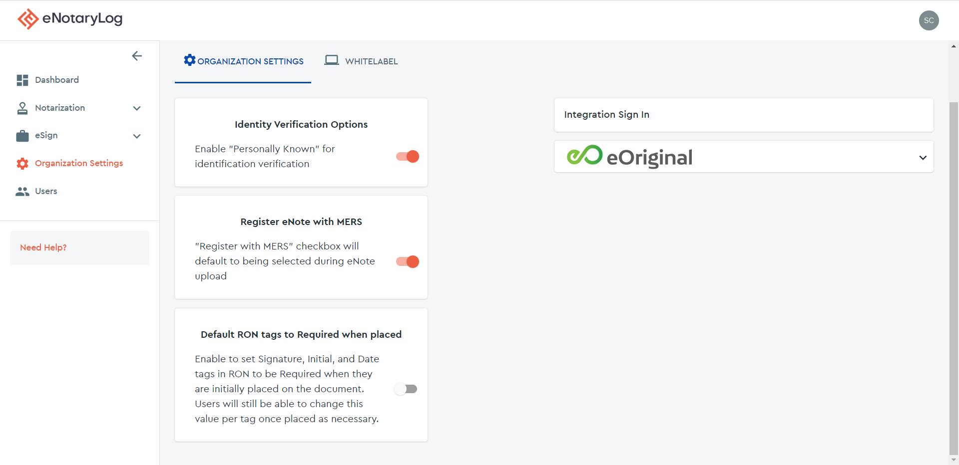 Organization Settings