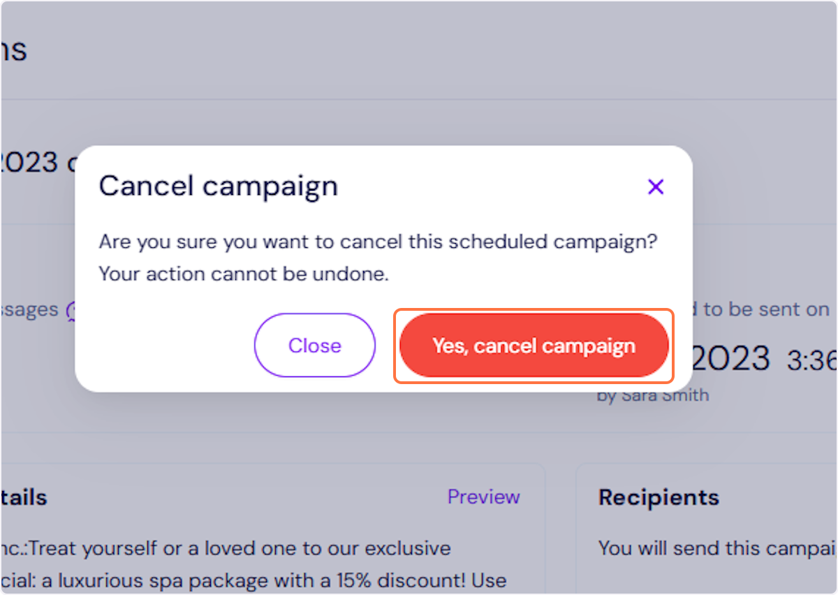 Click on "Yes, cancel campaign."