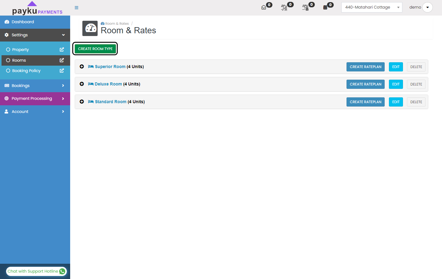 Click on "CREATE ROOM TYPE"