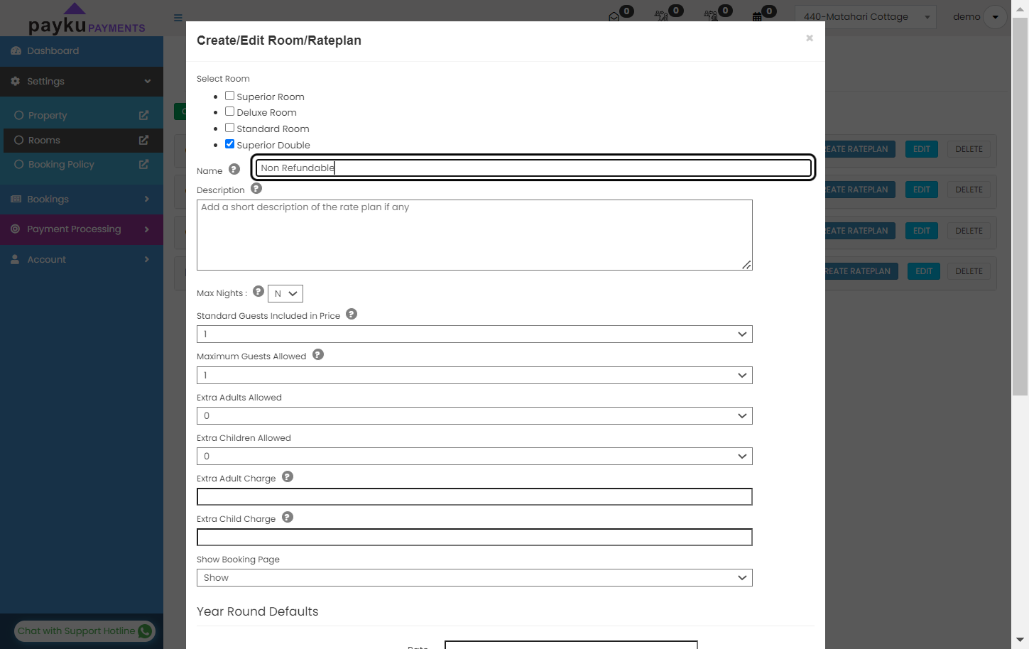 On this case, we are creating Non Refundable room rateplan. Fill the rateplan name column with "Non Refundable".