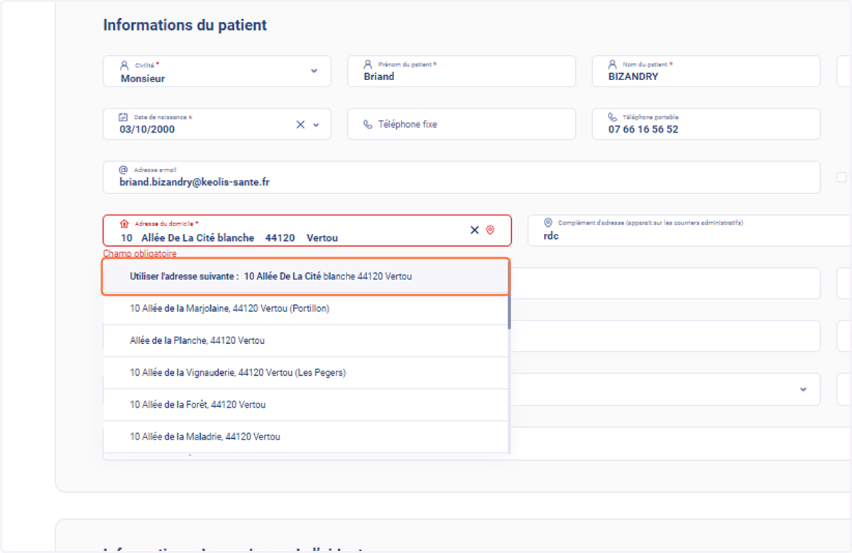 Cliquer sur "Utiliser l'adresse suivante : ..."