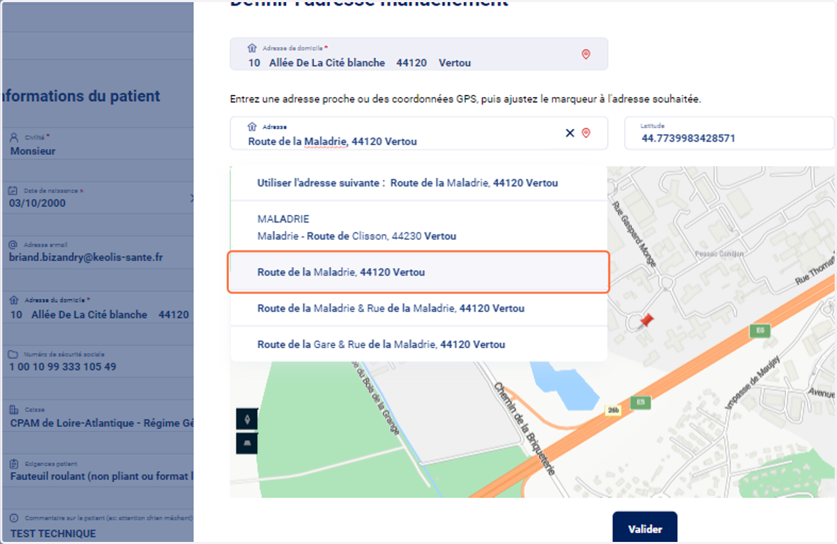 Saisir une adresse proche de l'adresse cible