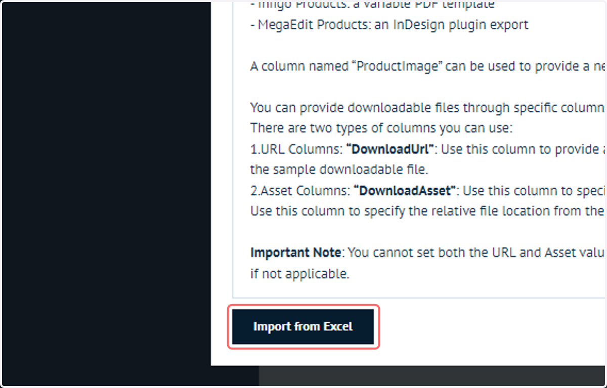 Click on Import from Excel