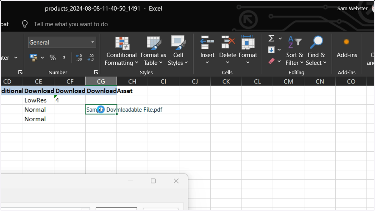 Input relevant file information into the newly created columns