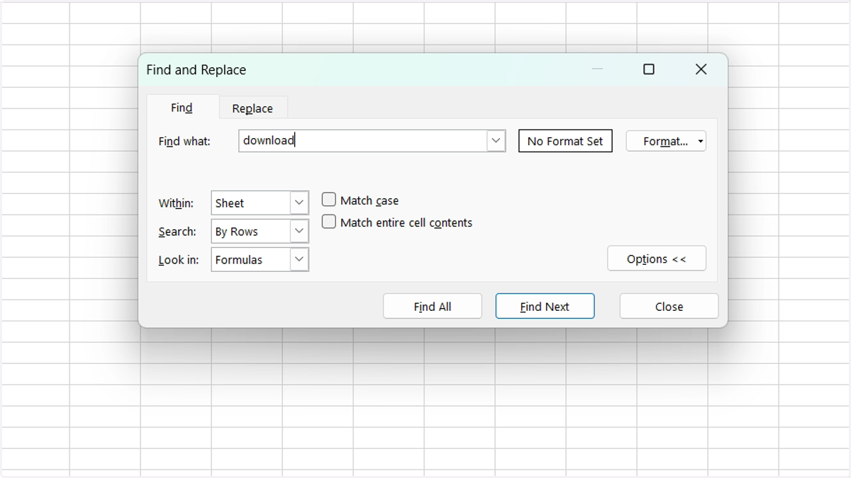 The easiest way to find the relevant products is to use Excel's search tools