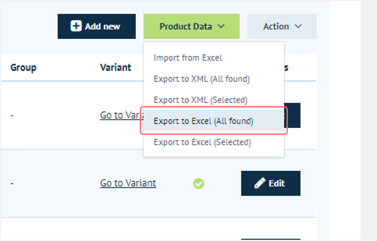 Click on Export to Excel (All found)