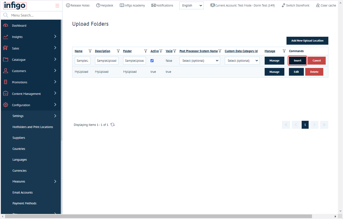 Complete the details for the new folder and click Insert.