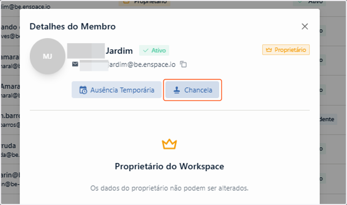 Na janela de Detalhes do Membro que se abrirá, clique no botão Chancela