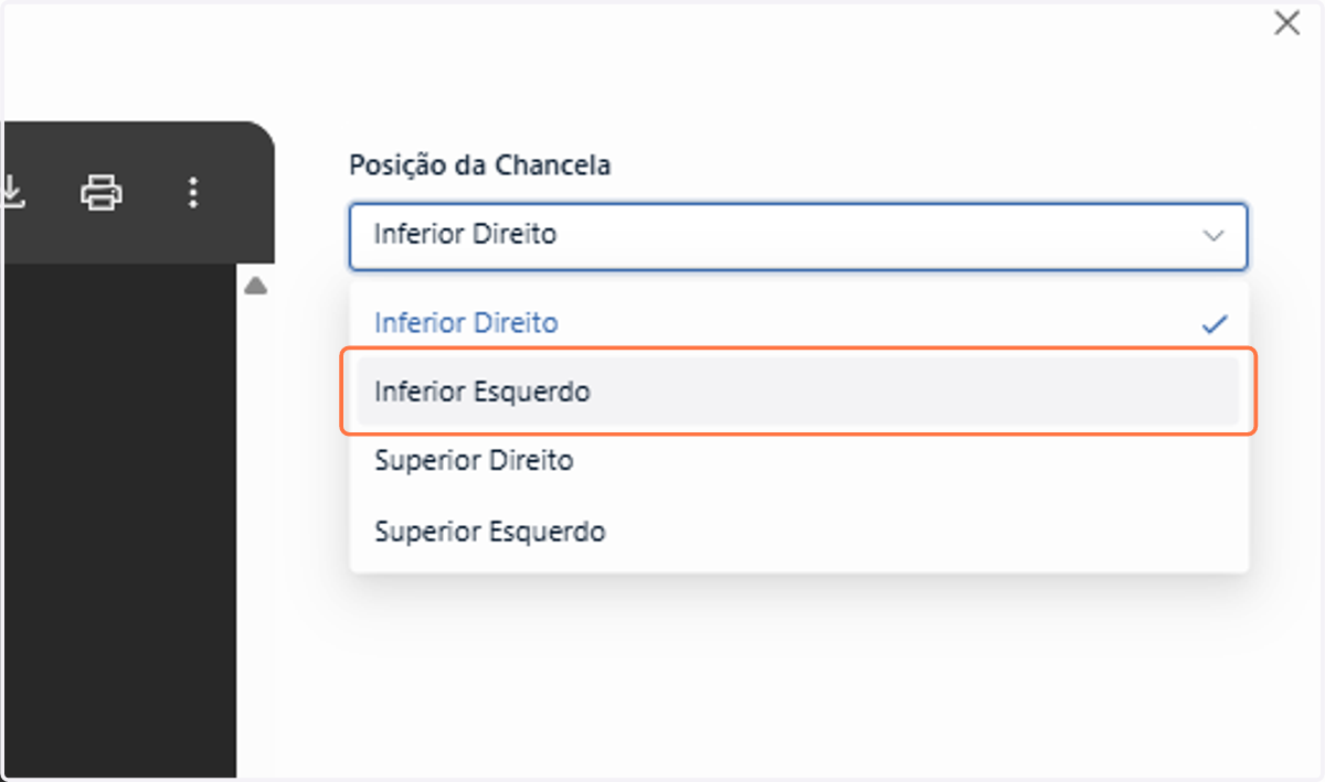Você pode interagir com a janela de prévia alterando a posição da chancela