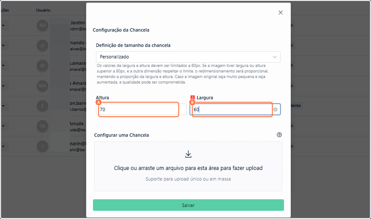 A. Defina a Altura B. Defina a Largura