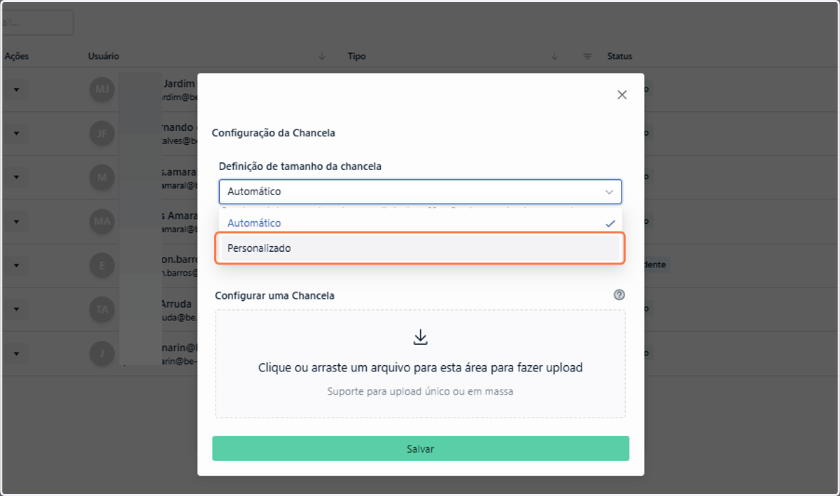 Se desejar, altere para Personalizado