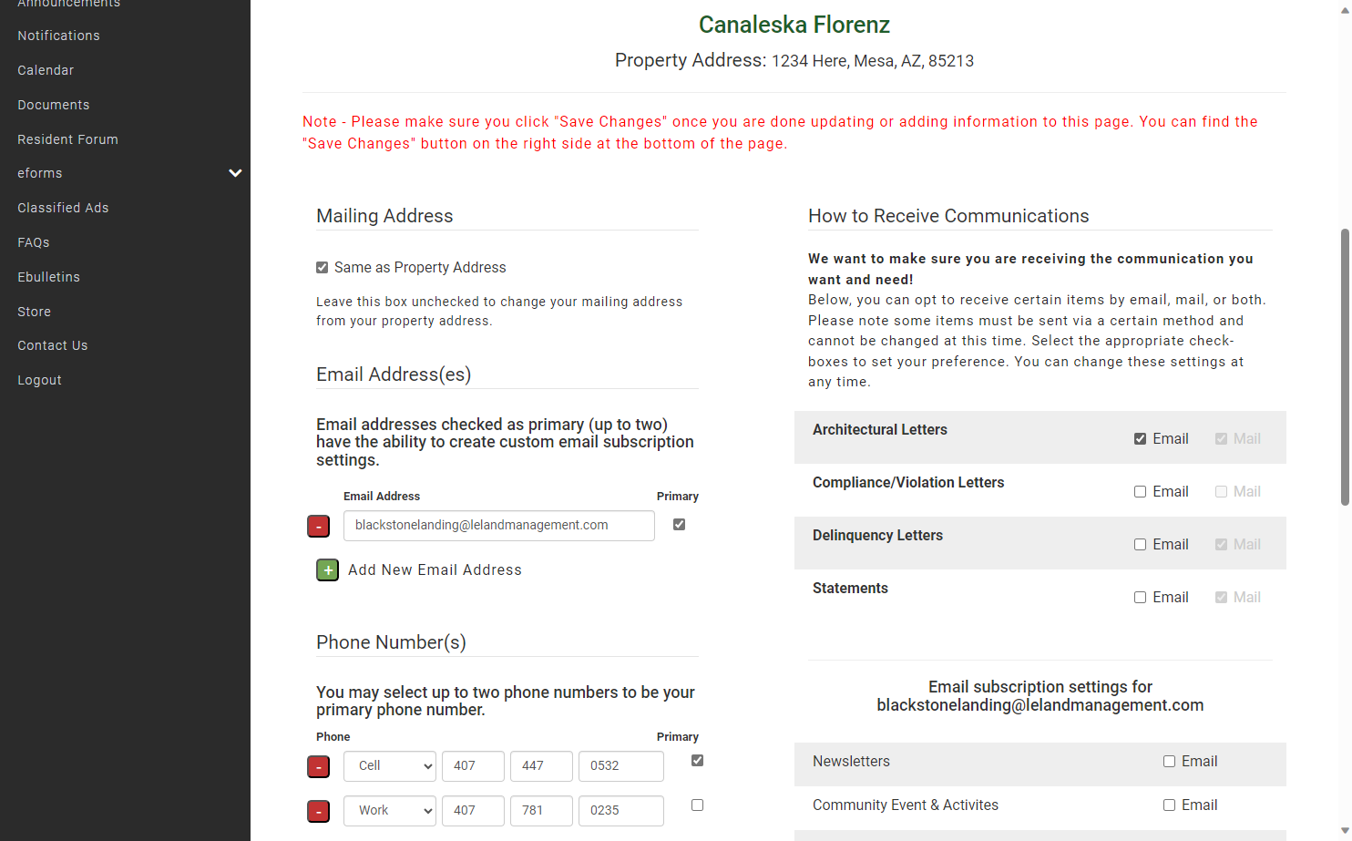 Select which type of official HOA notices you would like to receive via email