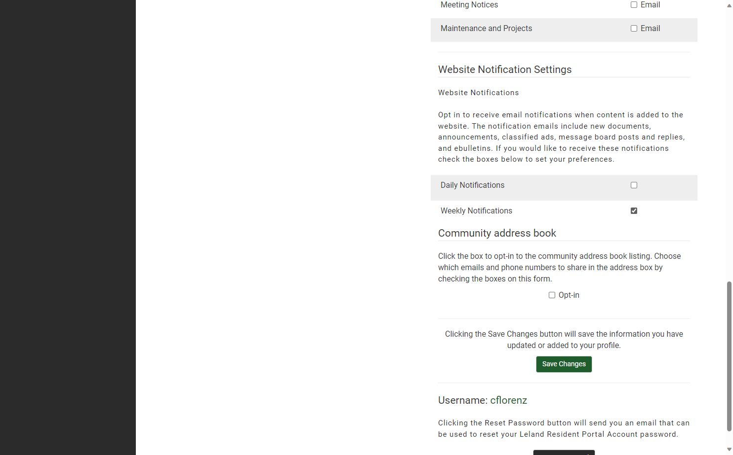 Select a frequency for website notifications