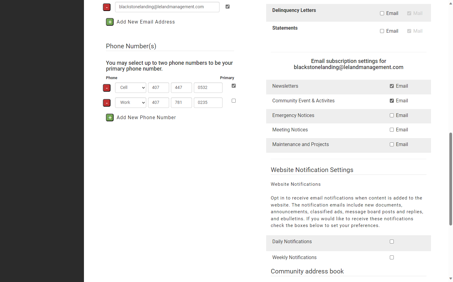 Select which type of HOA emails you would like to receive