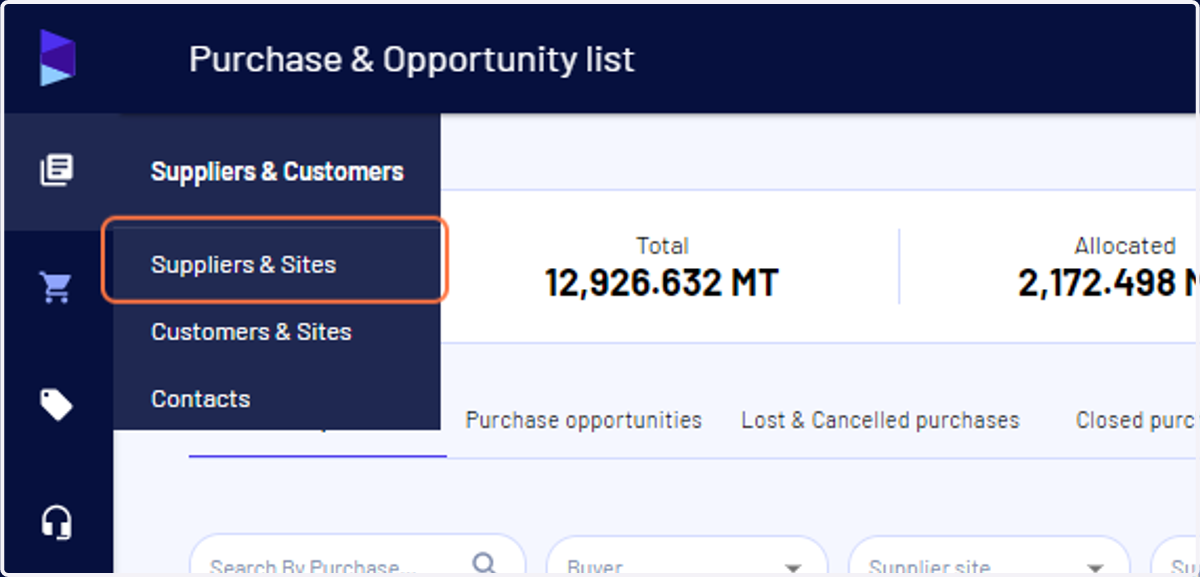 Click on "Suppliers & Sites"