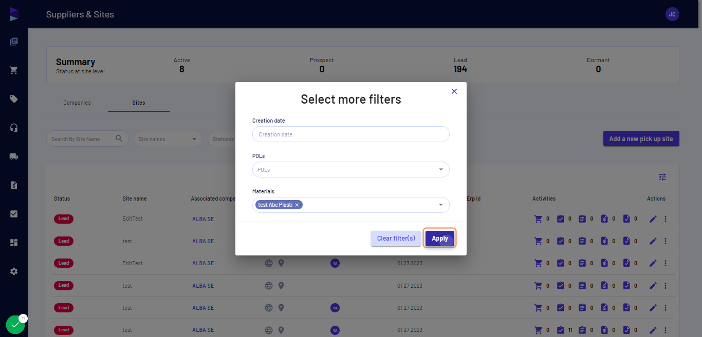 Select the materials and click "Apply"