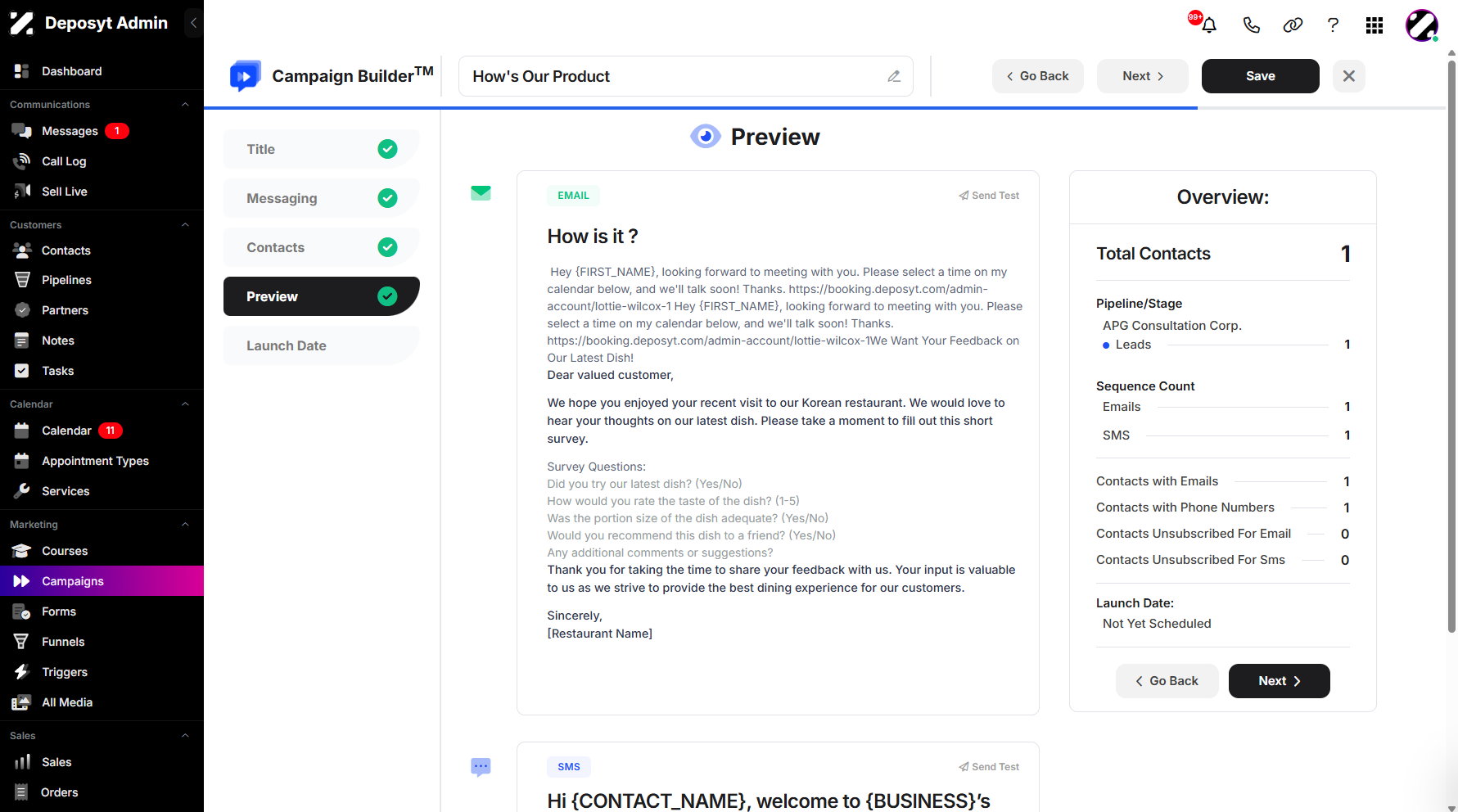 Step 7: The Preview section allows you to see the campaign’s overview before launching it.