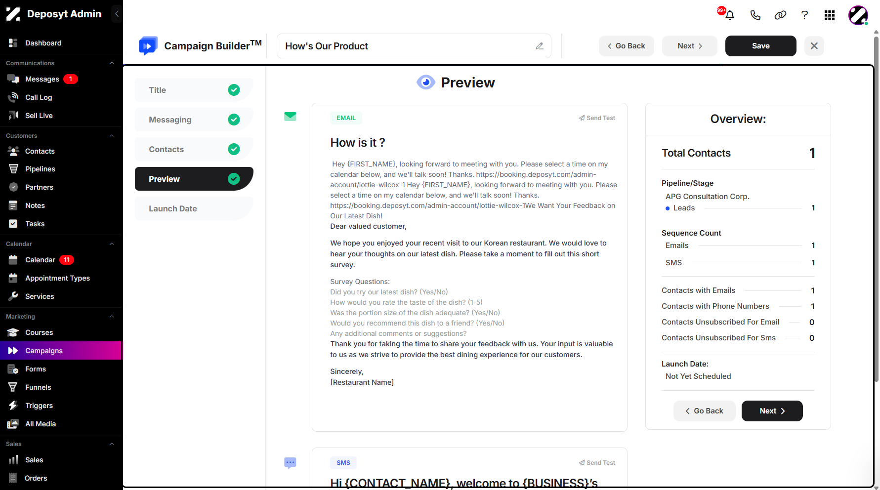 Step 7: The Preview section allows you to see the campaign’s overview before launching it.