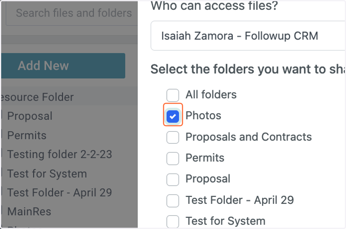 Select which folders you want to share