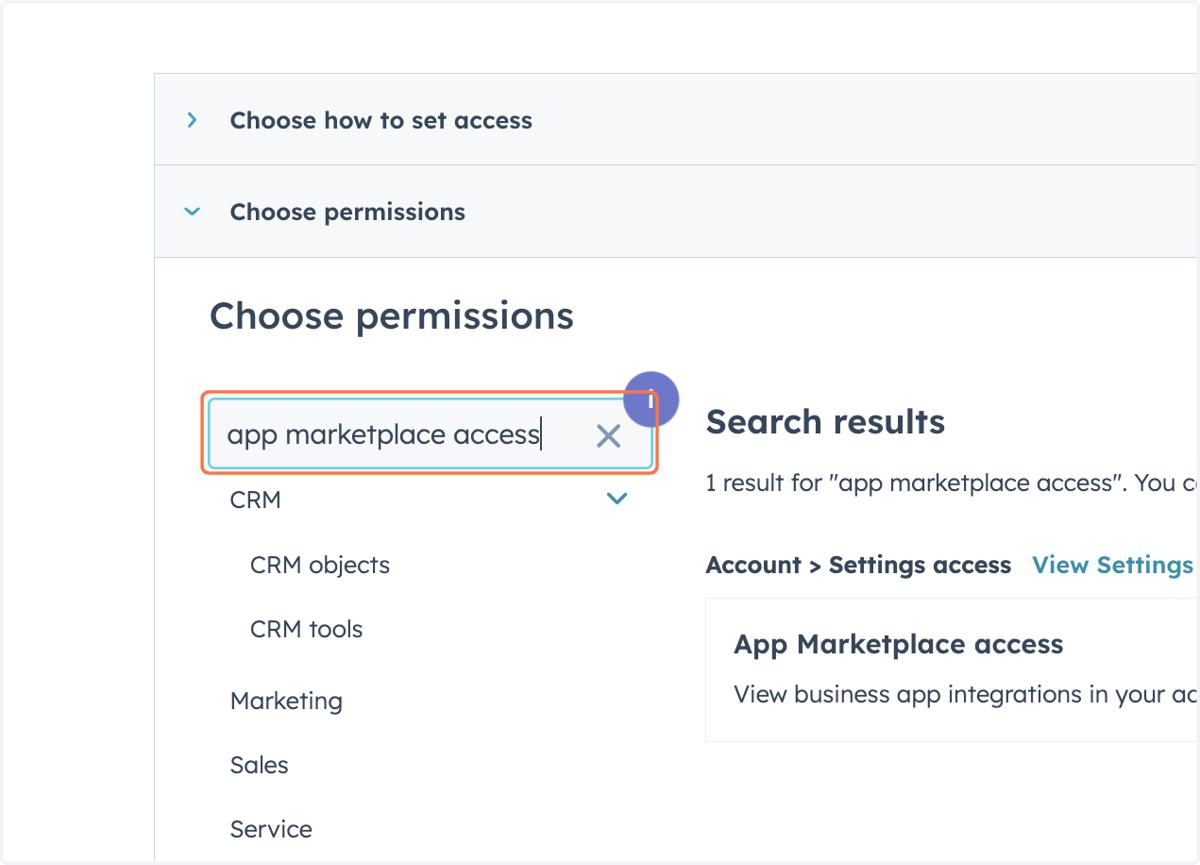 Type "app marketplace access"