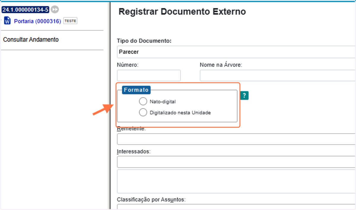 Escolha o formato do documento